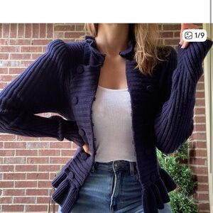 Marc by Marc Jacobs ribbed navy blue peplum sailor sweater cardigan XS